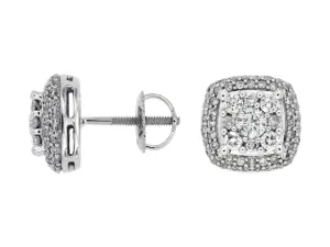 Square Diamond Cluster and Halo Earrings