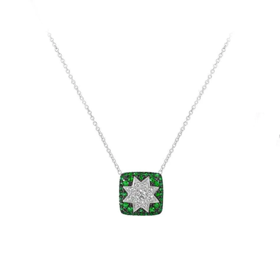 Square Star Tsavorite Necklace in White Gold