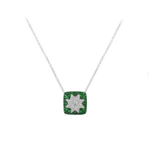 Square Star Tsavorite Necklace in White Gold