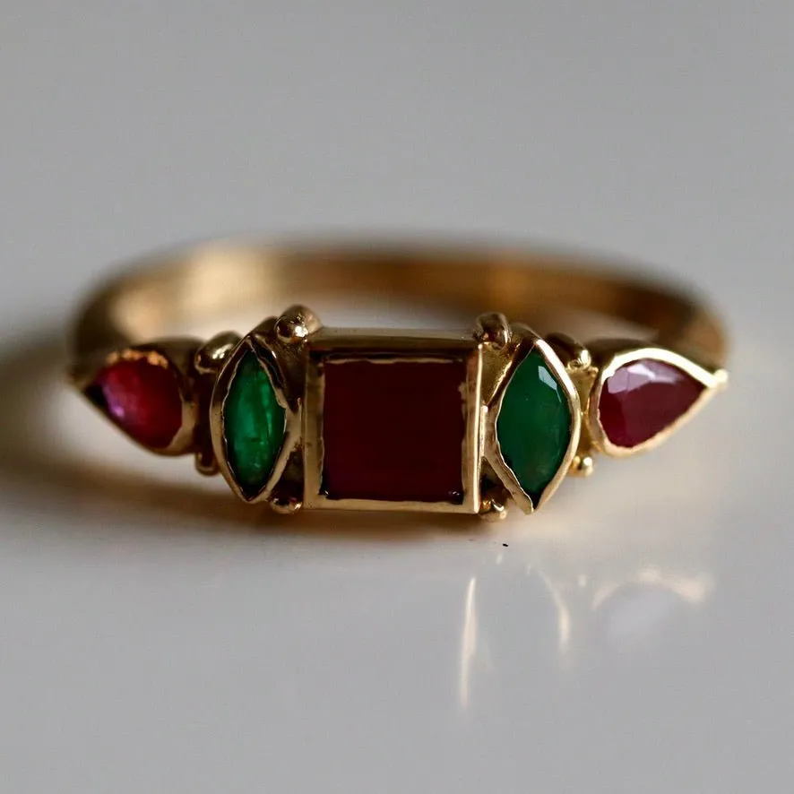 St Patrick 14k Gold, Garnet, Ruby & Emerald Ring