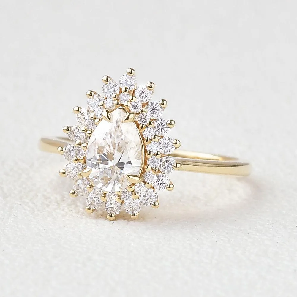 Stacking Moissanite Yellow Gold Halo Ring