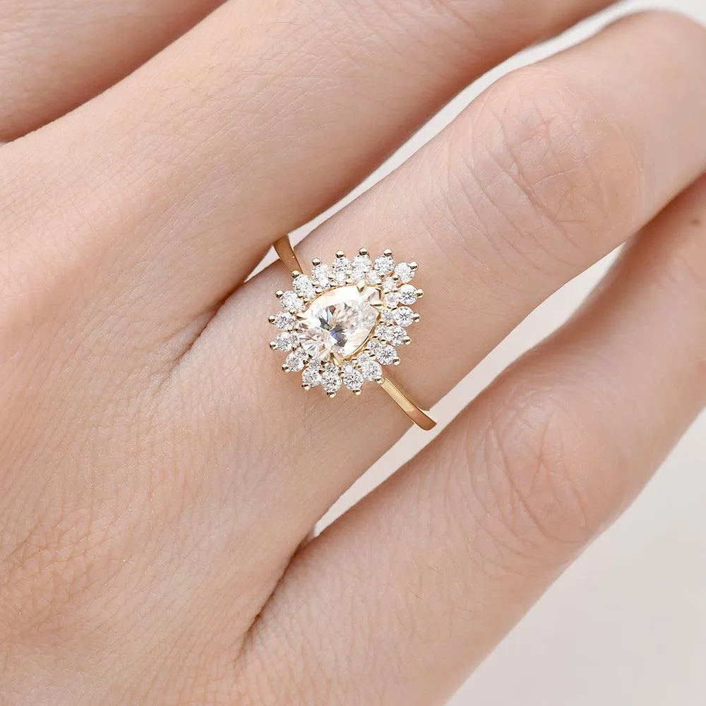 Stacking Moissanite Yellow Gold Halo Ring