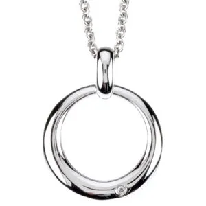 Sterling Silver .01 CT Diamond Circle 18" Necklace
