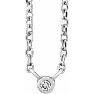 Sterling Silver .015 CT Natural Diamond Solitaire 16-18" Necklace
