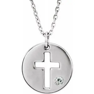 Sterling Silver .03 CTW Diamond Pierced Cross Disc 16-18" Necklace