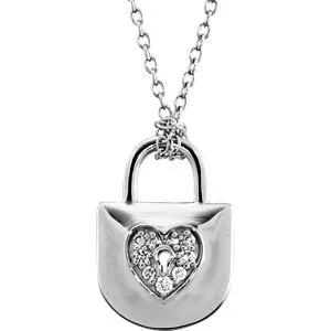 Sterling Silver 1/10 CTW Diamond Heart Lock 18" Necklace
