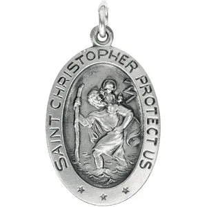 Sterling Silver 22x15 mm Oval St. Christopher Pendant
