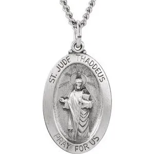 Sterling Silver 23.7x16.2 mm Oval St. Jude Thaddeus 24" Necklace