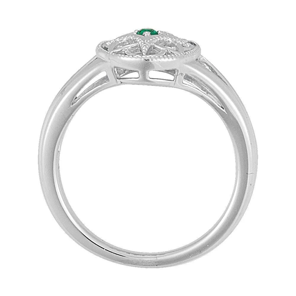 Sterling Silver 2mm Round Emerald Ring Size 7