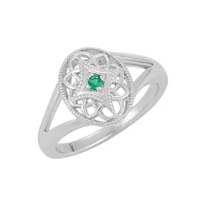 Sterling Silver 2mm Round Emerald Ring Size 7