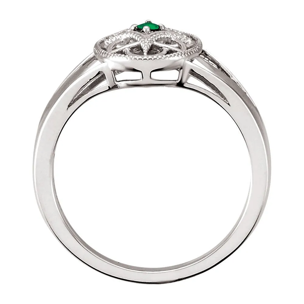 Sterling Silver 2mm Round Emerald Ring Size 8