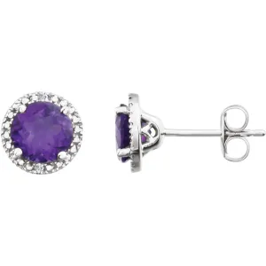 Sterling Silver Amethyst & .01 CTW Diamond Earrings