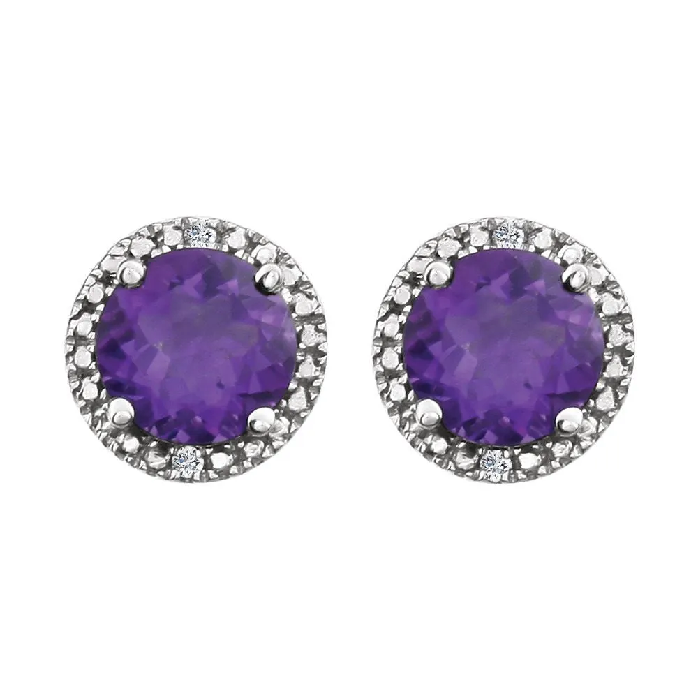 Sterling Silver Amethyst & .01 CTW Diamond Earrings