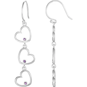 Sterling Silver Amethyst Triple Heart Dangle Earrings
