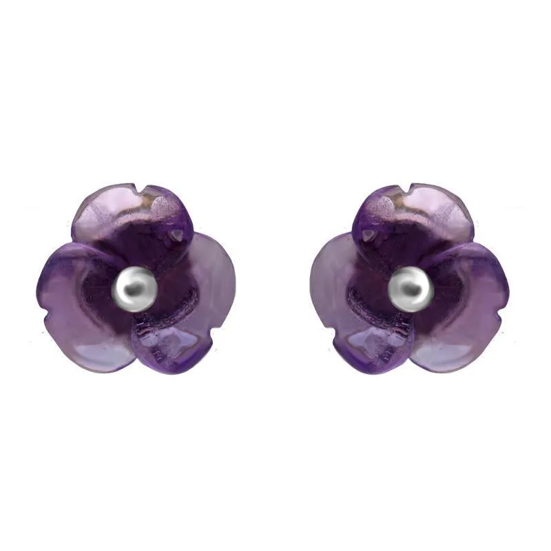 Sterling Silver Amethyst Tuberose 8mm Clover Stud Earrings