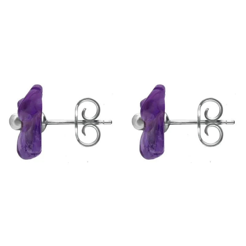 Sterling Silver Amethyst Tuberose 8mm Clover Stud Earrings
