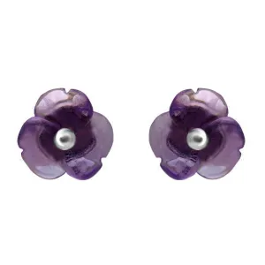 Sterling Silver Amethyst Tuberose 8mm Clover Stud Earrings