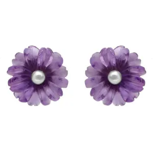 Sterling Silver Amethyst Tuberose 8mm Daisy Stud Earrings