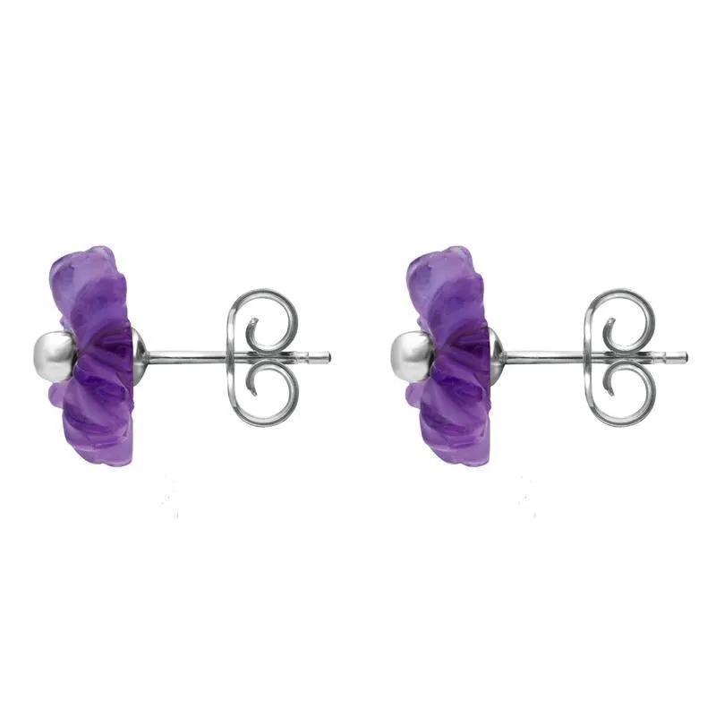 Sterling Silver Amethyst Tuberose 8mm Daisy Stud Earrings