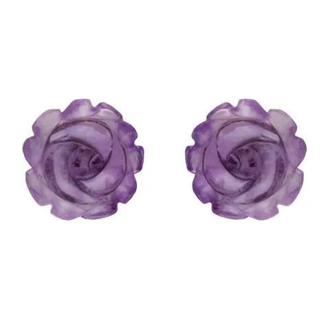 Sterling Silver Amethyst Tuberose 8mm Rose Stud Earrings