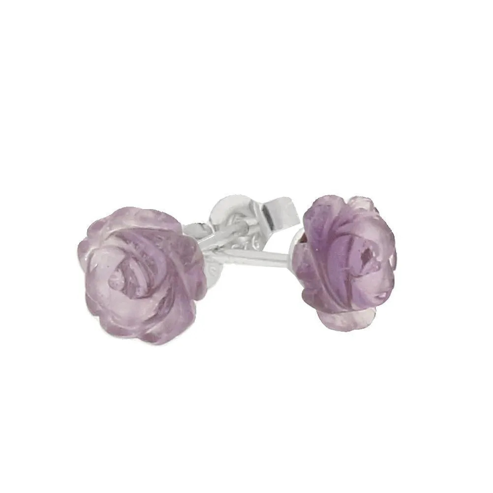 Sterling Silver Amethyst Tuberose 8mm Rose Stud Earrings