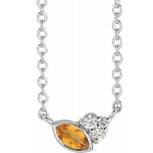 Sterling Silver Citrine & .03 CTW Diamond 16" Necklace