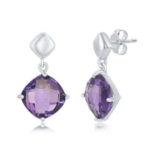 Sterling Silver Four-Prong Square Cushion-Cut Amethyst Earrings