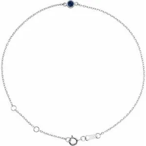 Sterling Silver Lab-Grown Blue Sapphire Bezel-Set Solitaire 6 1/2-7 1/2" Bracelet