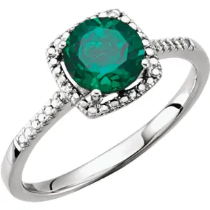 Sterling Silver Lab-Grown Emerald & .01 CTW Diamond Ring, Size 6
