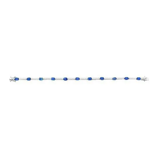 Sterling Silver Rhodium Plated CZ Simulated Sapphire Tennis Bracelet