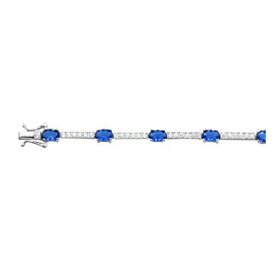 Sterling Silver Rhodium Plated CZ Simulated Sapphire Tennis Bracelet