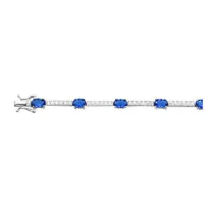 Sterling Silver Rhodium Plated CZ Simulated Sapphire Tennis Bracelet