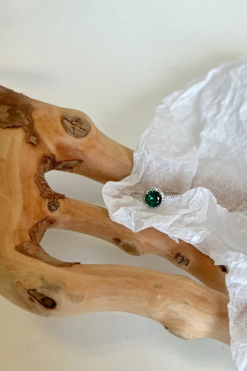 Sterling Silver Round Emerald Ring