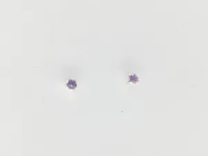 Sterling silver tiny 2mm amethyst stud earrings-studs, purple, February,