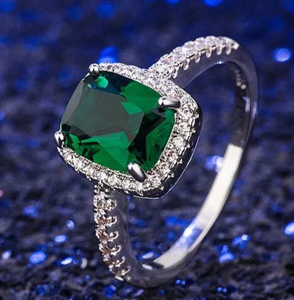 Sterling Silver Vintage Emerald Rings For Women Wedding Engagement Jewelry