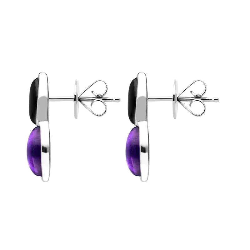 Sterling Silver Whitby Jet Amethyst Marquise Stud Earrings