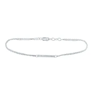 Sterling Silver Womens Round Diamond Single Row Bar Fashion Bracelet 1/20 Cttw