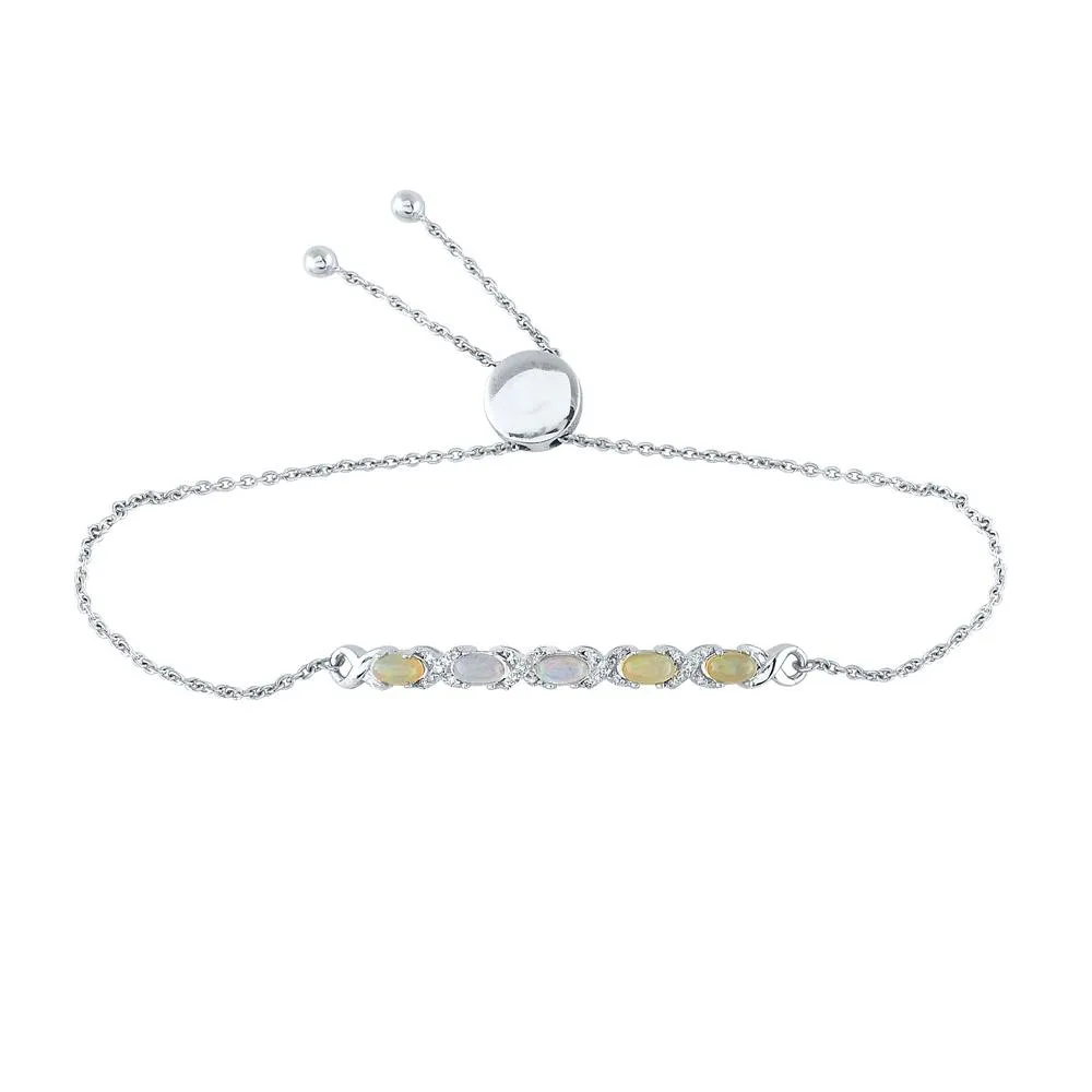 Sterling Silver Womens Round Diamond X-Link Bolo Bracelet 1/8 Cttw