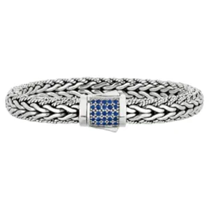 Sterling Sliver Sapphire Fancy Weave Domed Bracelet (0.50.ct.tw)