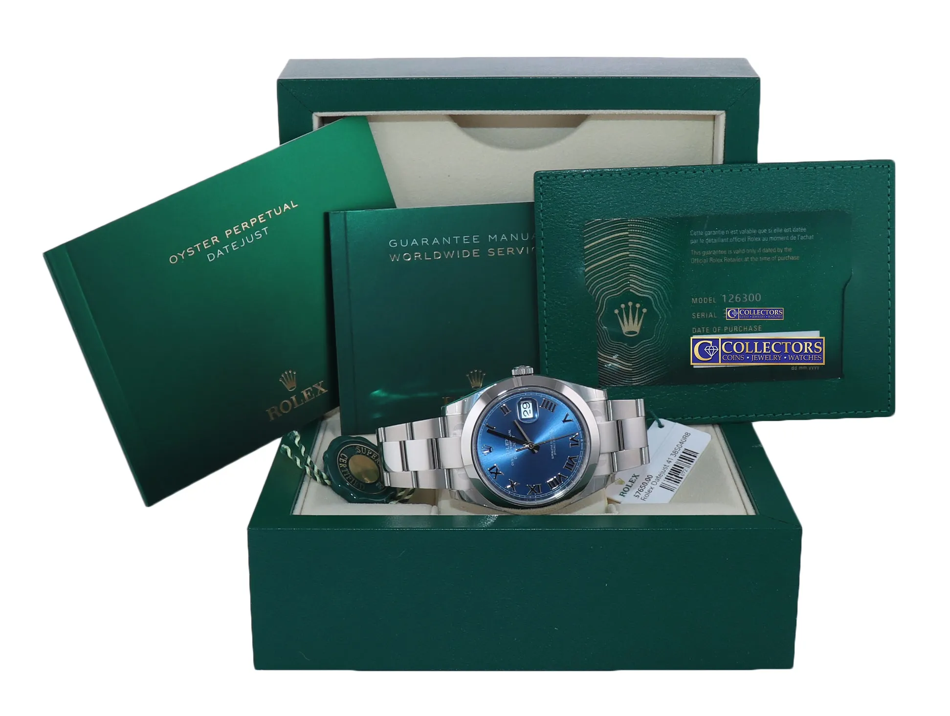 STICKERS 2020 NEW PAPERS Rolex DateJust 41 Steel 126300 Blue Roman Watch Box