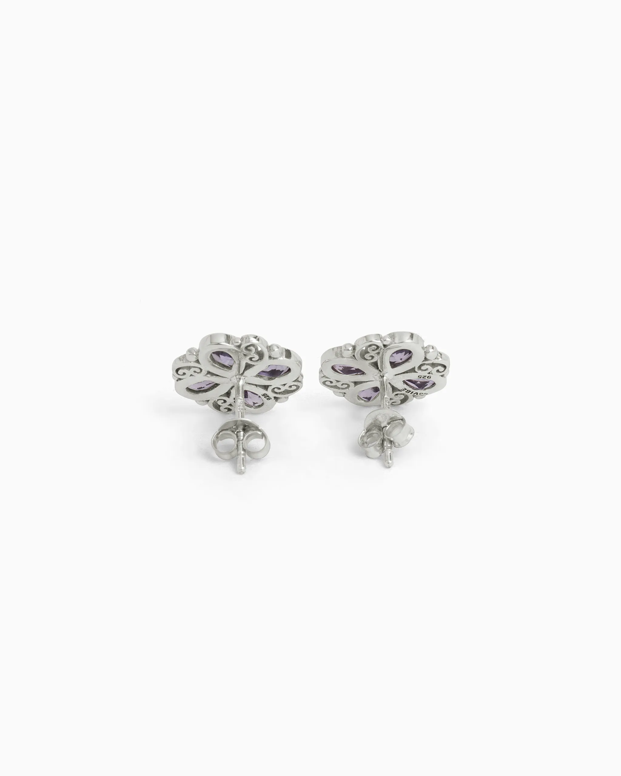 Stone & Petroglyph Flower Studs - Amethyst