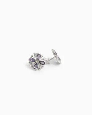 Stone & Petroglyph Flower Studs - Amethyst
