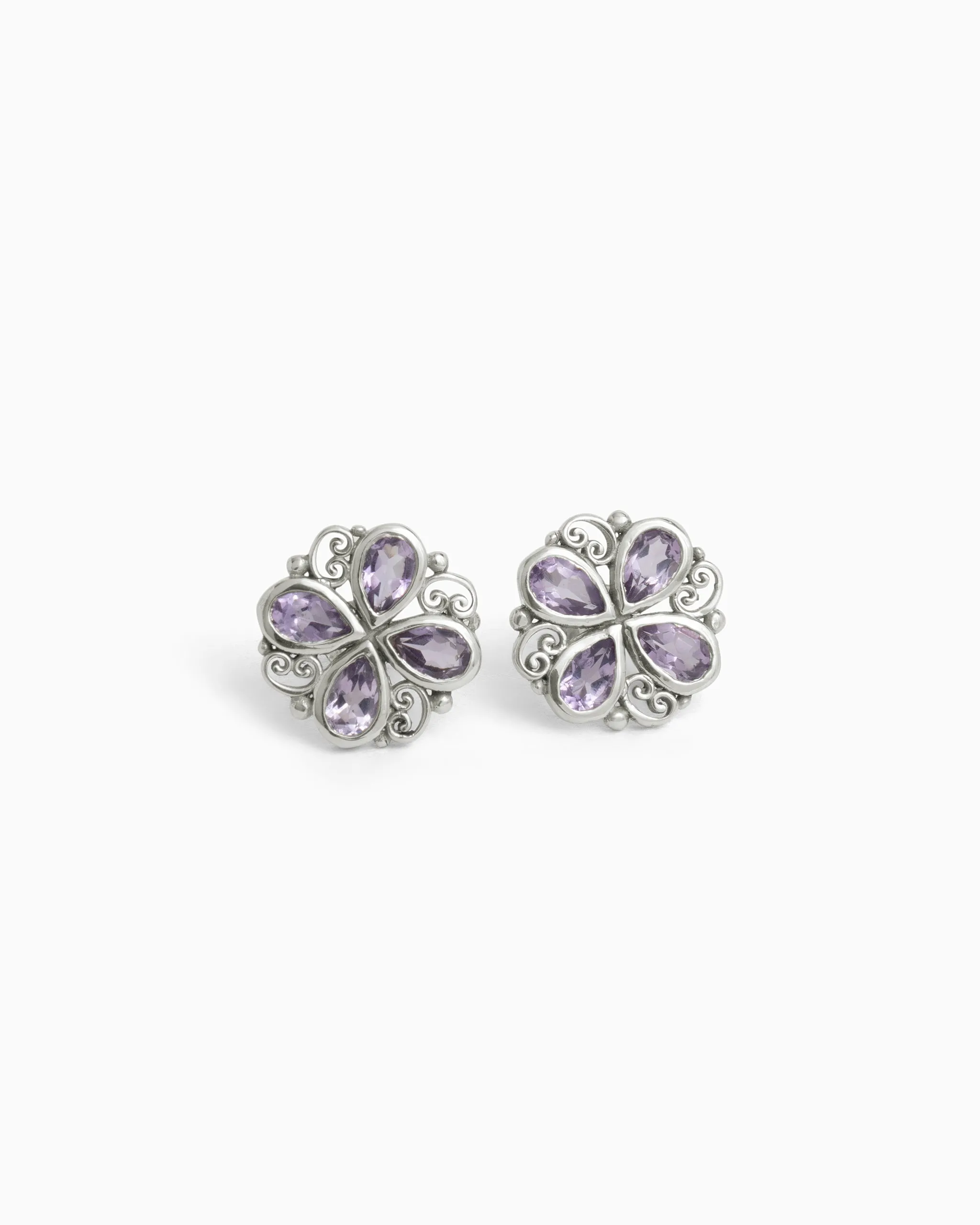 Stone & Petroglyph Flower Studs - Amethyst