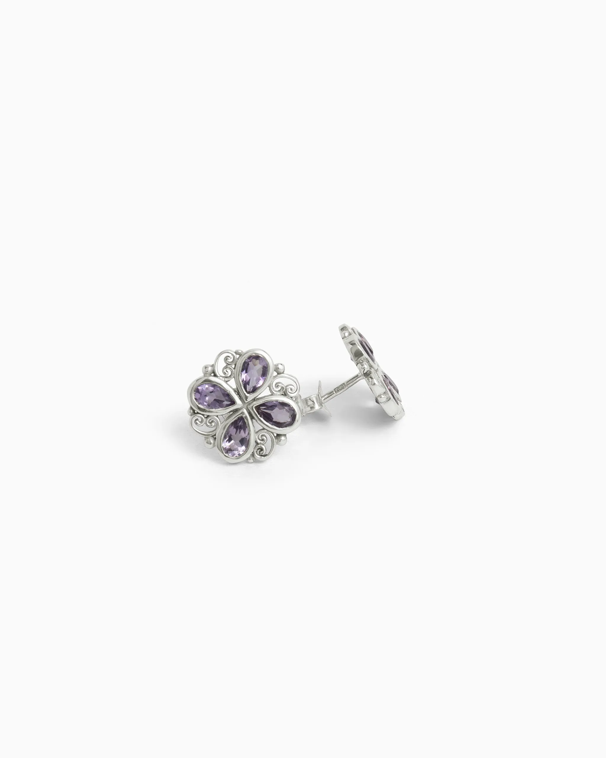 Stone & Petroglyph Flower Studs - Amethyst