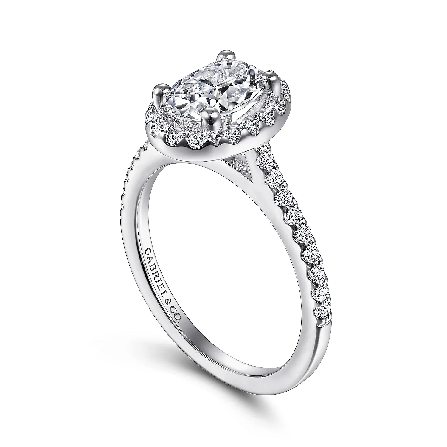 Straight Oval Halo Diamond Engagement Ring Mounting