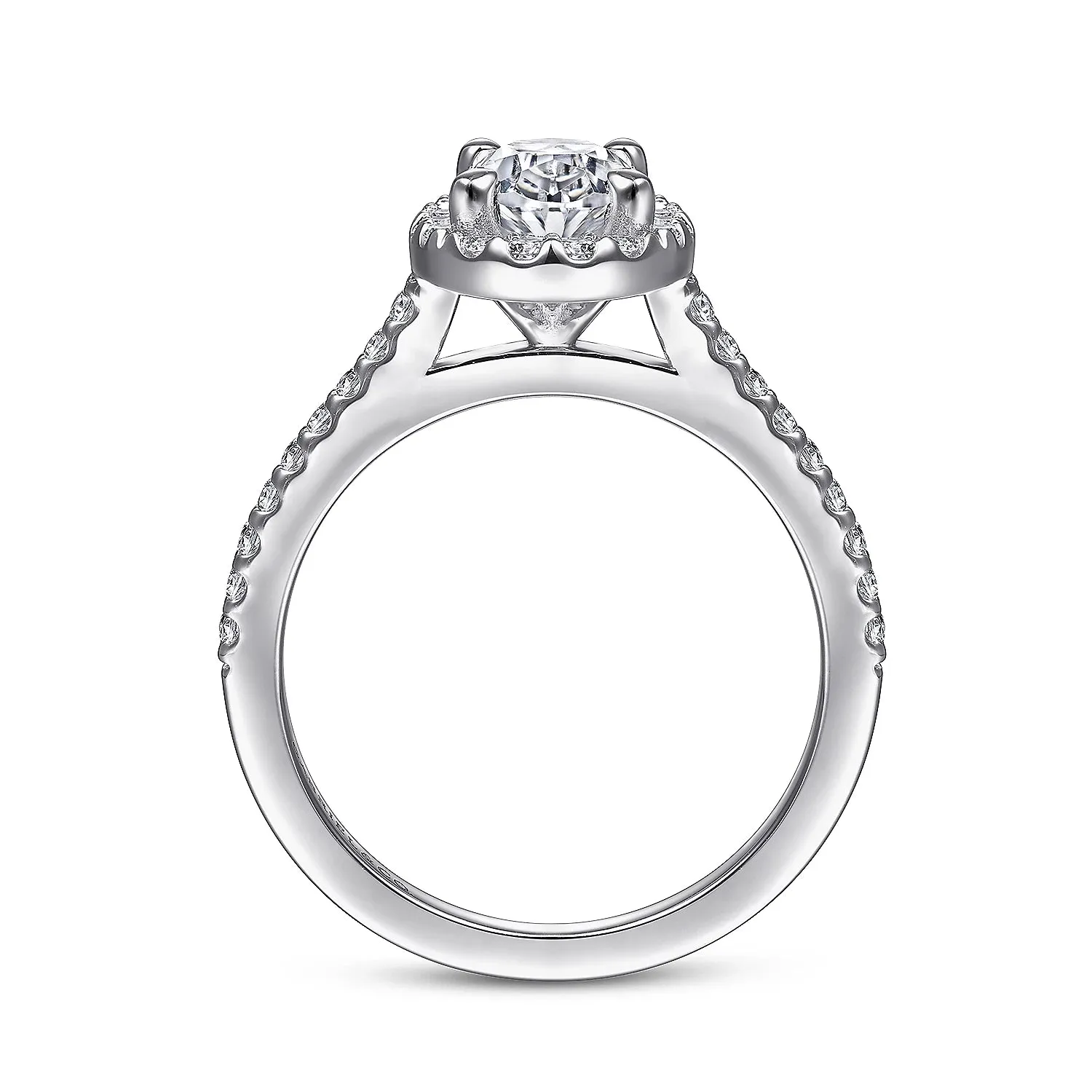Straight Oval Halo Diamond Engagement Ring Mounting