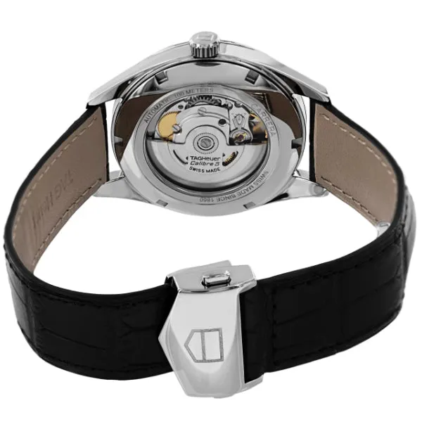 Tag Heuer Carrera Calibre 5 Black Leather Strap Black Dial Automatic Watch for Gents - WAR201C.FC6266