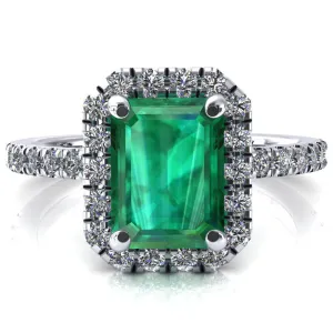 Talia Emerald Emerald 4 Prong Halo 5/8 Micropave Engagement Ring
