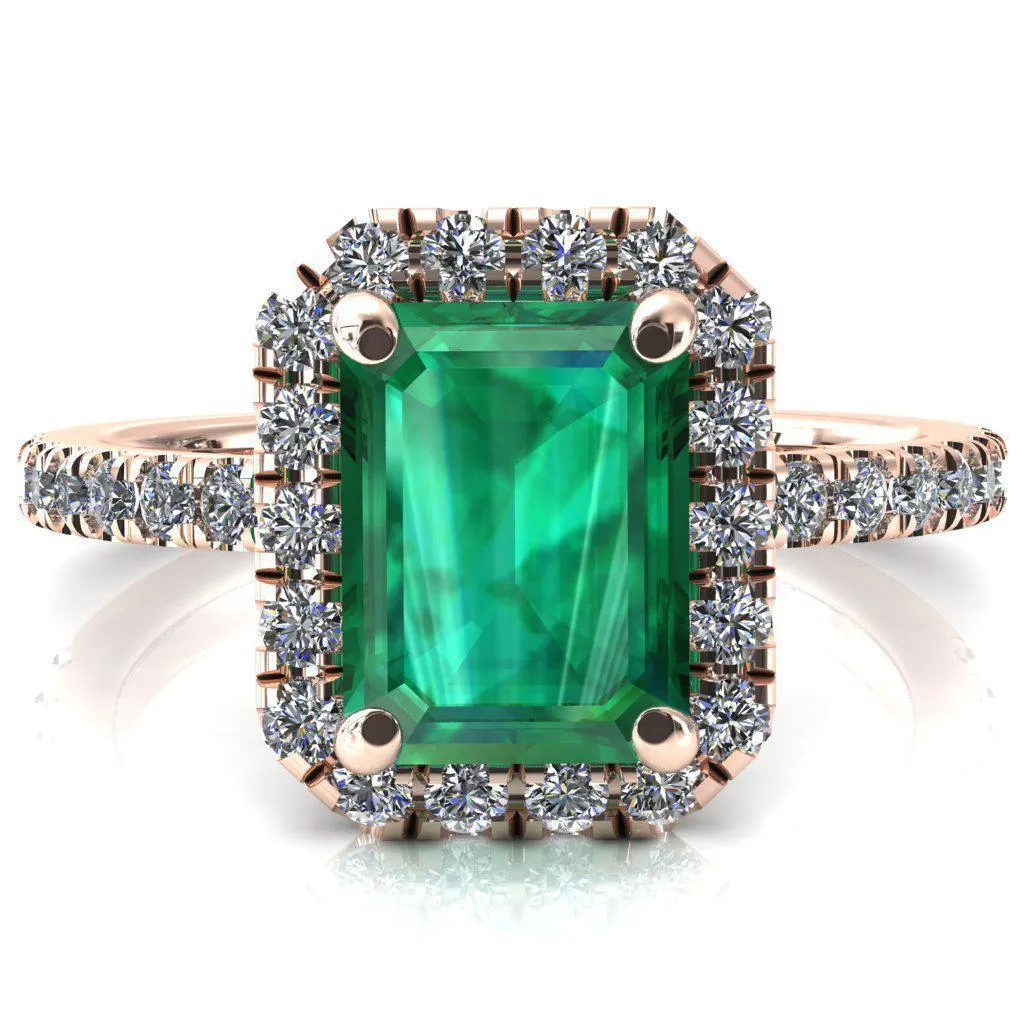 Talia Emerald Emerald 4 Prong Halo 5/8 Micropave Engagement Ring
