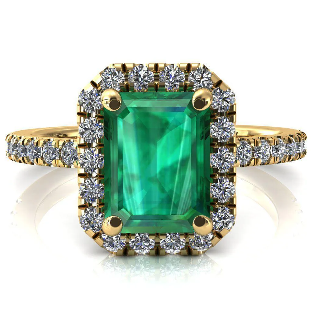 Talia Emerald Emerald 4 Prong Halo 5/8 Micropave Engagement Ring